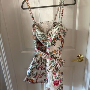 FARM Rio White Floral Smocked Romper with Multicolor Print